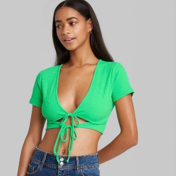 wild fable Tops - 𝅺WILD fable green size large Short Sleeve Double Tie Versatile crop T-Shirt nwt